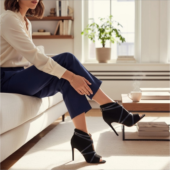 Journee Collection Shoes - Journee Collection Samara Peep Toe Stiletto Heel Sandals Booties 8 WIDE BLACK